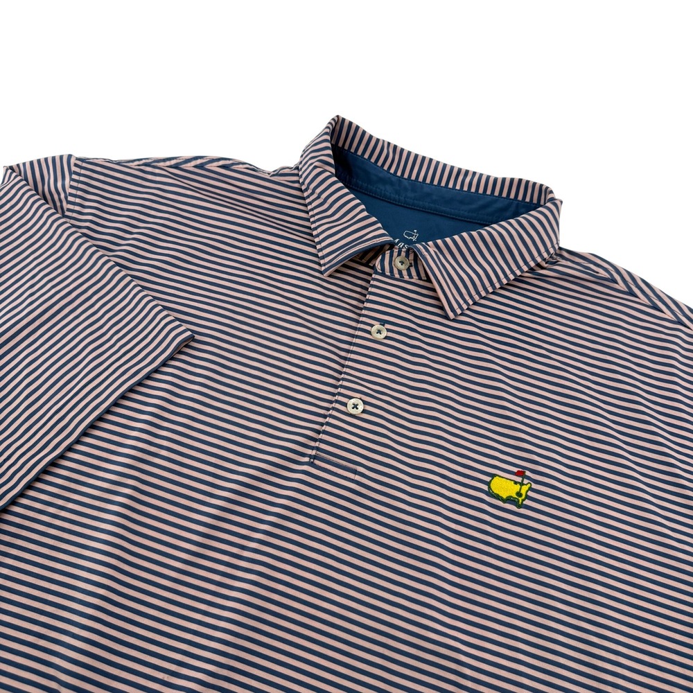 Masters Tech Performance Striped Short Sleeve Polo Pink Blue Men XL Golf Logo